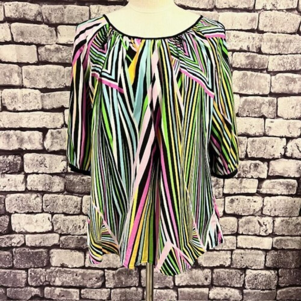 Daniel Rainn NWT Multicolored Cold Shoulder Scoop Neck Blouse Size L